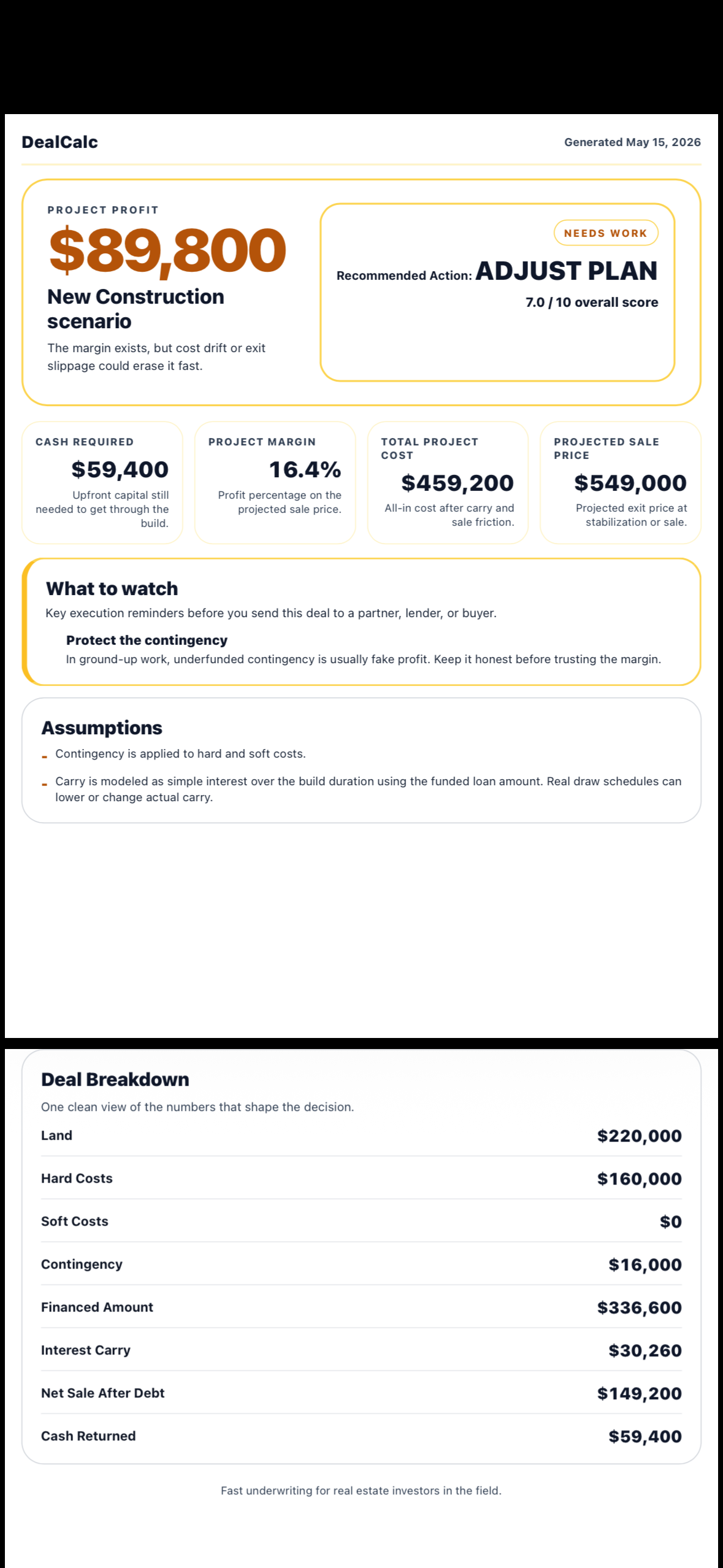 DealCalc sample report preview